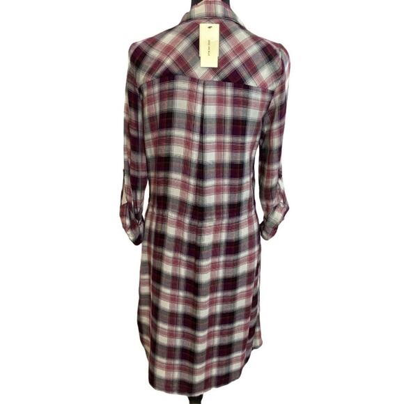 New Skies Are Blue Red Plaid Embroidered Floral Shirt Dress‎ Small - Picture 3 of 7